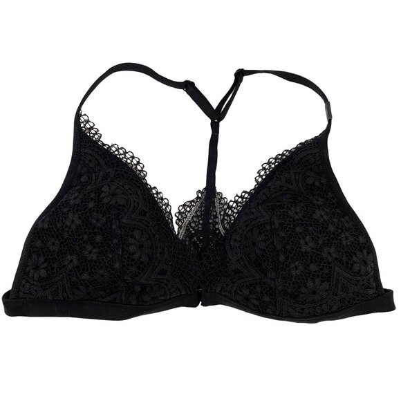 Victoria’s Secret Lace Bralette Black Y-Back Racerback Front Close Size XL - Picture 1 of 9